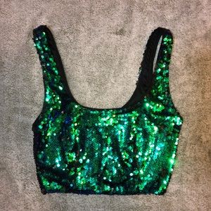 Green and Blue Sequin Crop Tank